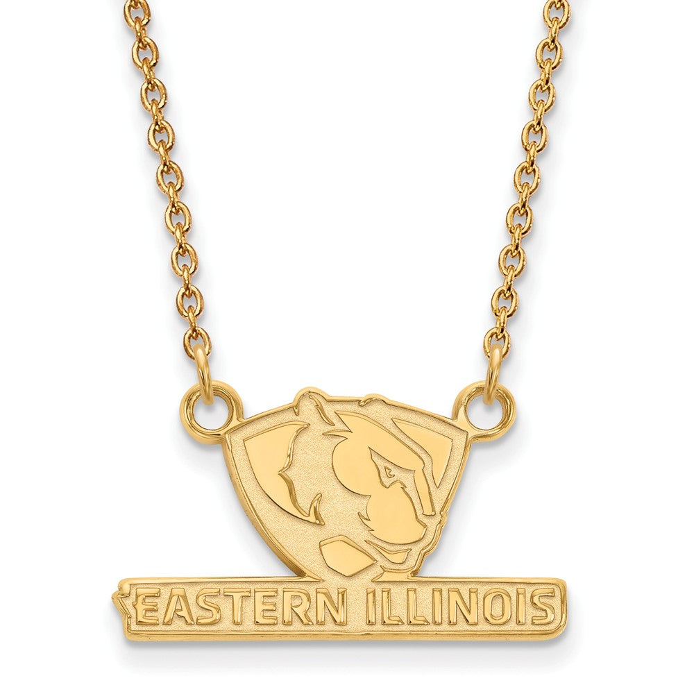 10k Yellow Gold Eastern Illinois U Small Pendant Necklace, Item N13125 by The Black Bow Jewelry Co.