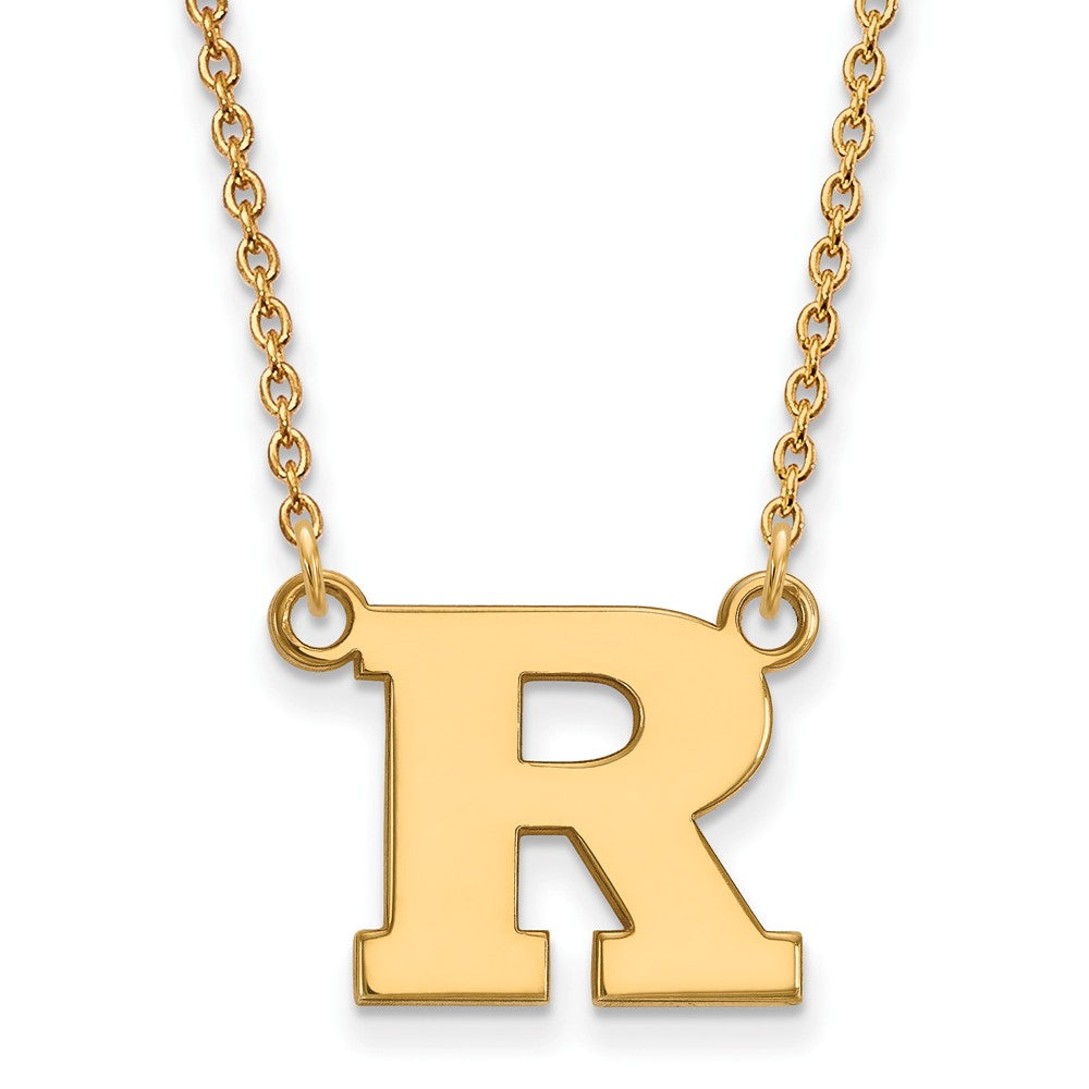 10k Yellow Gold Rutgers Small Initial R Pendant Necklace, Item N13137 by The Black Bow Jewelry Co.