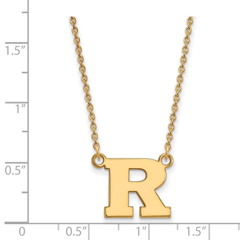 Alternate view of the 10k Yellow Gold Rutgers Small Initial R Pendant Necklace by The Black Bow Jewelry Co.