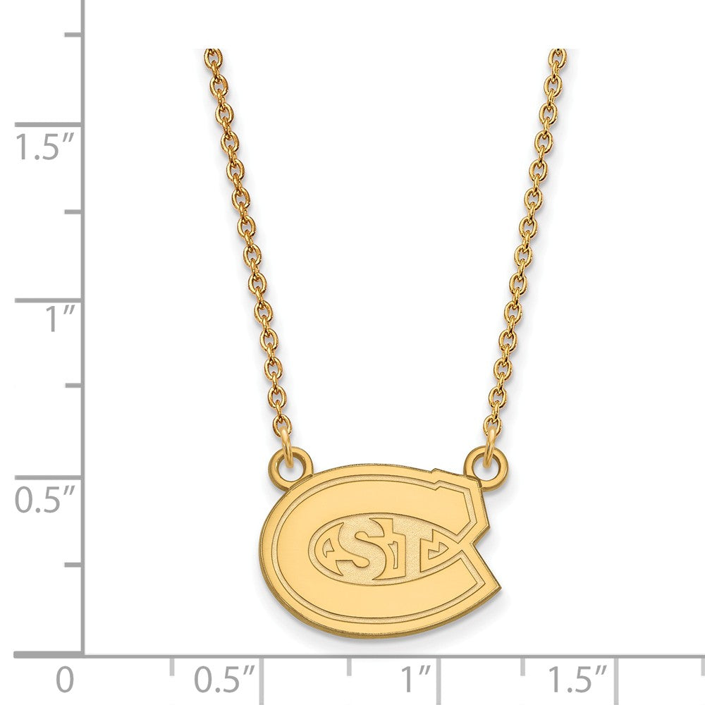 Alternate view of the 10k Yellow Gold St. Cloud State Small Pendant Necklace by The Black Bow Jewelry Co.
