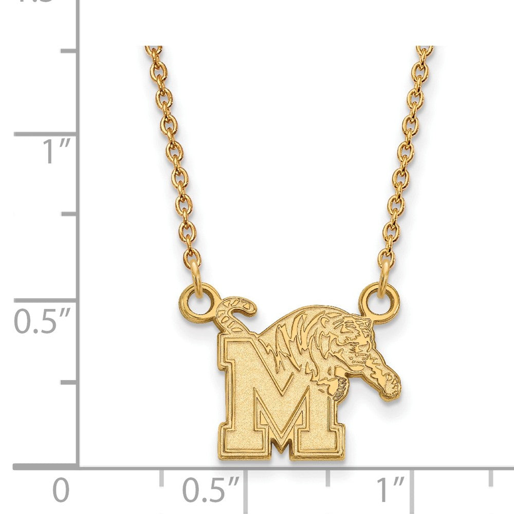Alternate view of the 10k Yellow Gold U of Memphis Small M Tiger Pendant Necklace by The Black Bow Jewelry Co.