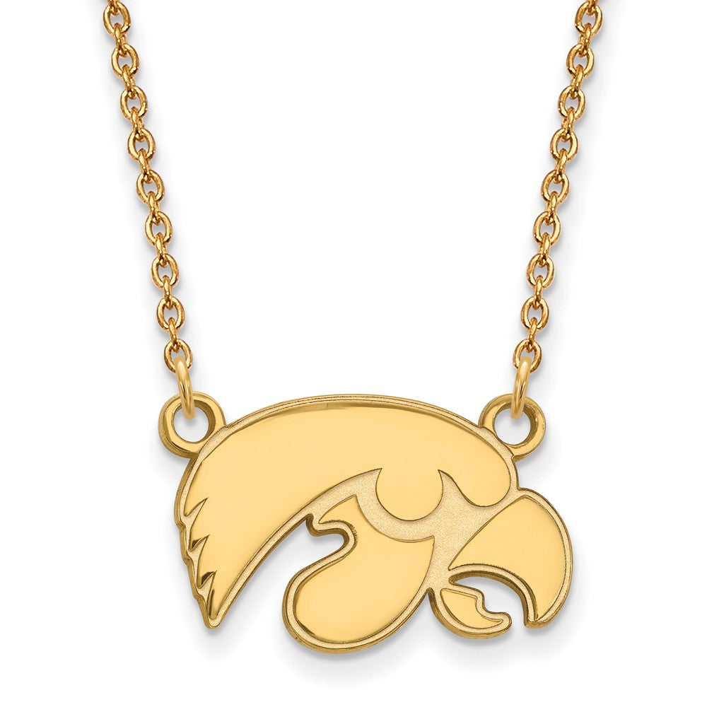 10k Yellow Gold U of Iowa Small Hawkeye Pendant Necklace, Item N13221 by The Black Bow Jewelry Co.