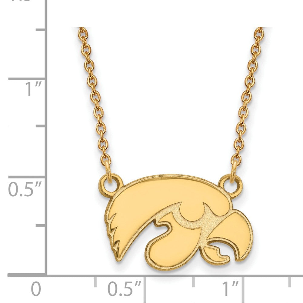 Alternate view of the 10k Yellow Gold U of Iowa Small Hawkeye Pendant Necklace by The Black Bow Jewelry Co.