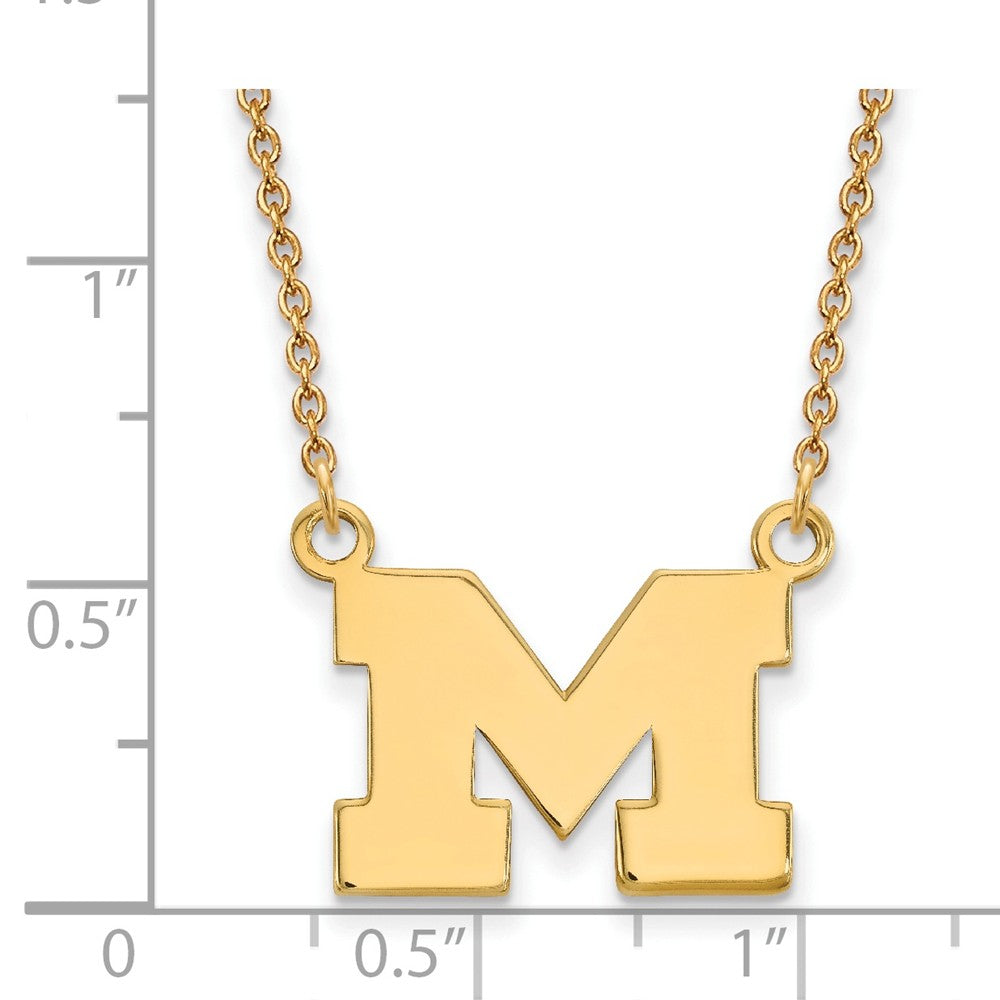 Alternate view of the 10k Yellow Gold U of Michigan Small Initial M Pendant Necklace by The Black Bow Jewelry Co.