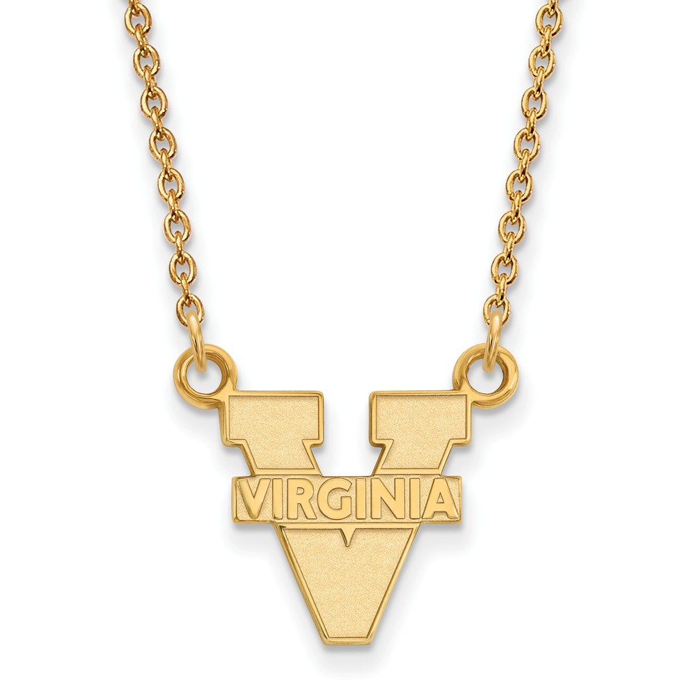 10k Yellow Gold U of Virginia Small &#39;V&#39; Logo Pendant Necklace, Item N13230 by The Black Bow Jewelry Co.