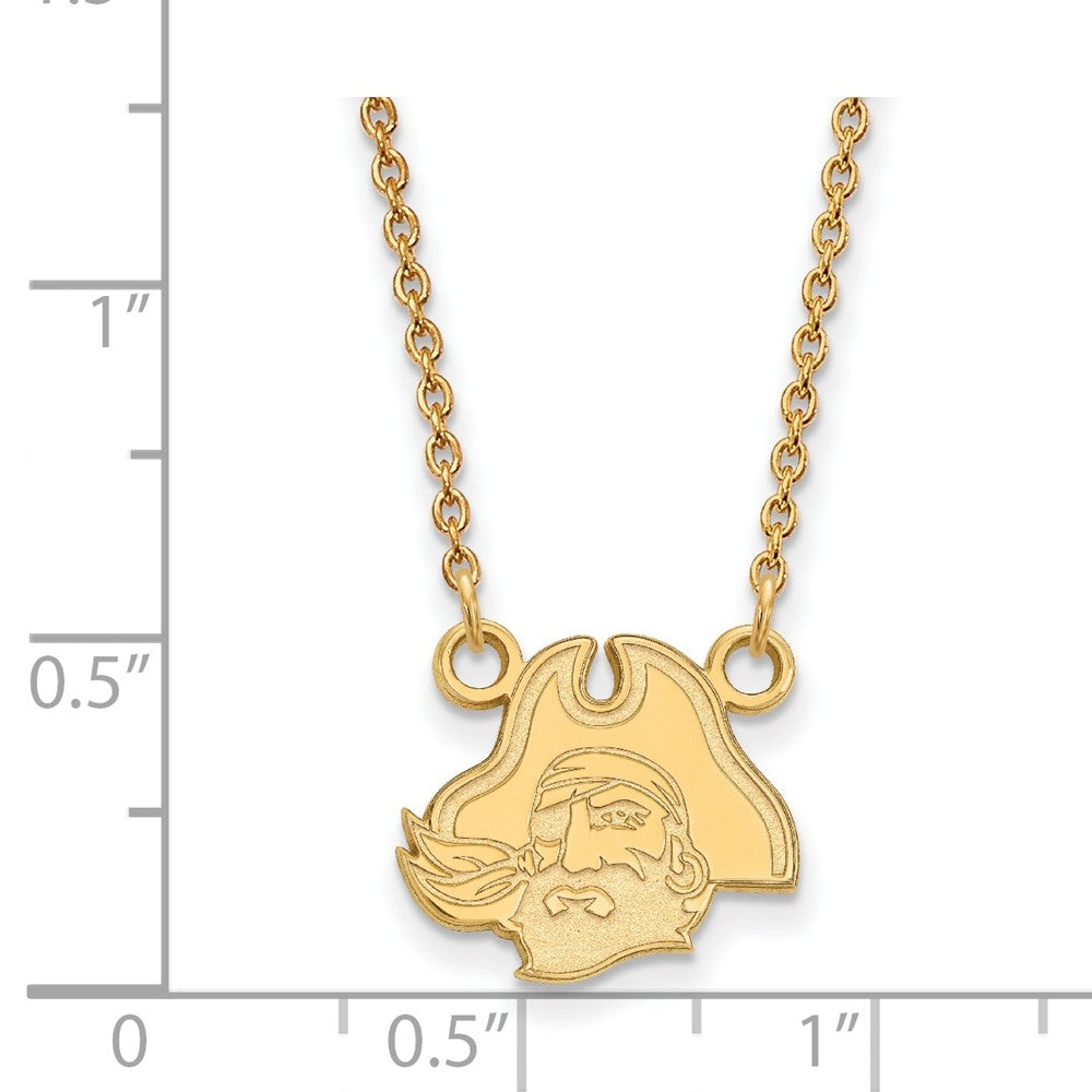 Alternate view of the 10k Yellow Gold East Carolina U Small Pendant Necklace by The Black Bow Jewelry Co.