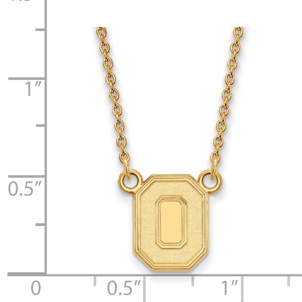 Alternate view of the 10k Yellow Gold Ohio State Small Pendant Necklace by The Black Bow Jewelry Co.