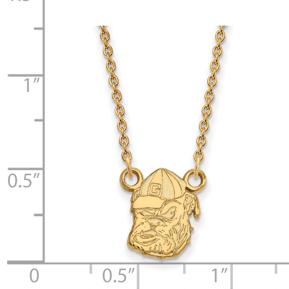 Alternate view of the 10k Yellow Gold U of Georgia Small Bulldog Pendant Necklace by The Black Bow Jewelry Co.