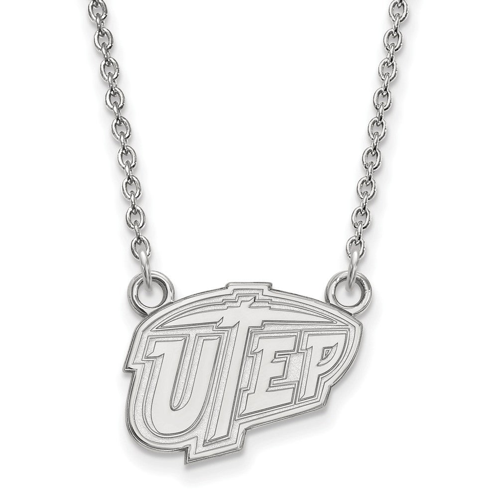 14k White Gold U of Texas at El Paso Small Pendant Necklace, Item N13316 by The Black Bow Jewelry Co.