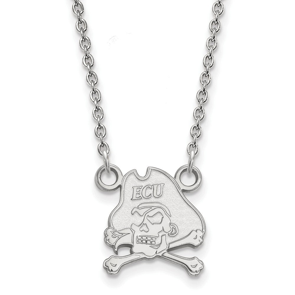 14k White Gold East Carolina U Small Pirate Pendant Necklace, Item N13350 by The Black Bow Jewelry Co.
