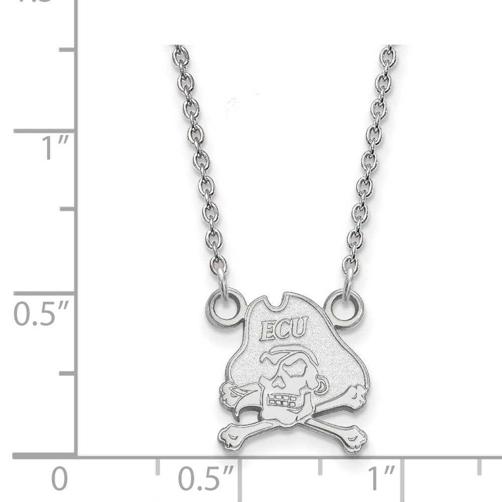 Alternate view of the 14k White Gold East Carolina U Small Pirate Pendant Necklace by The Black Bow Jewelry Co.