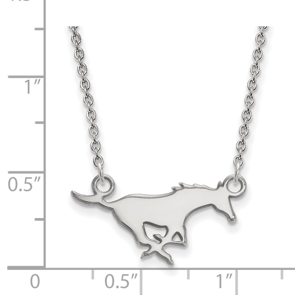 Alternate view of the 14k White Gold Southern Methodist U Small Pendant Necklace by The Black Bow Jewelry Co.