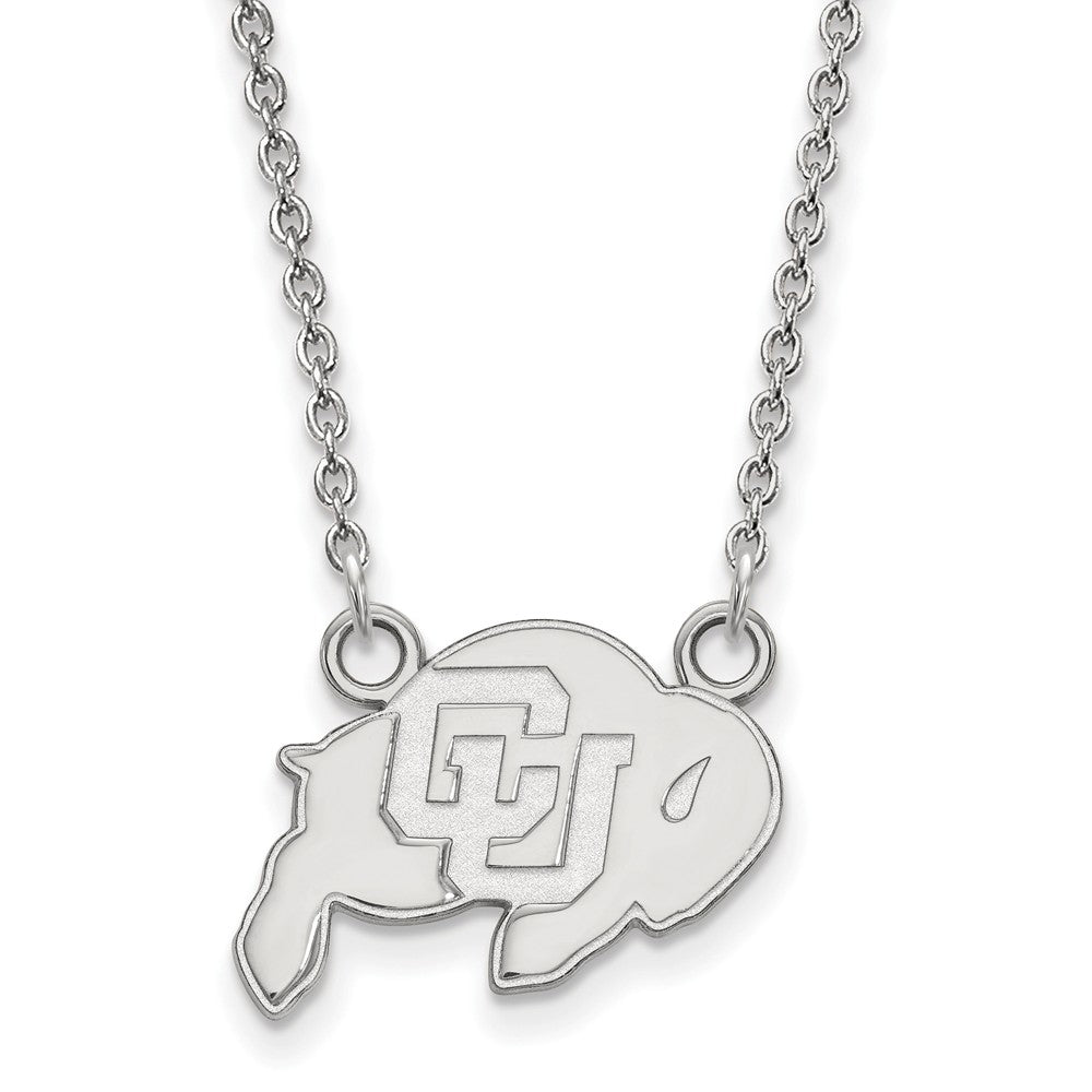 14k White Gold U of Colorado Small CU Buffalo Pendant Necklace, Item N13361 by The Black Bow Jewelry Co.
