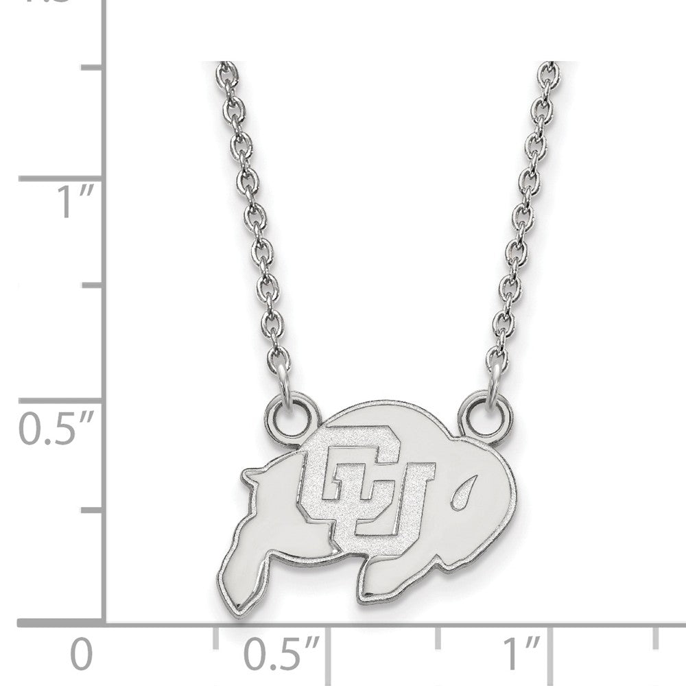 Alternate view of the 14k White Gold U of Colorado Small CU Buffalo Pendant Necklace by The Black Bow Jewelry Co.