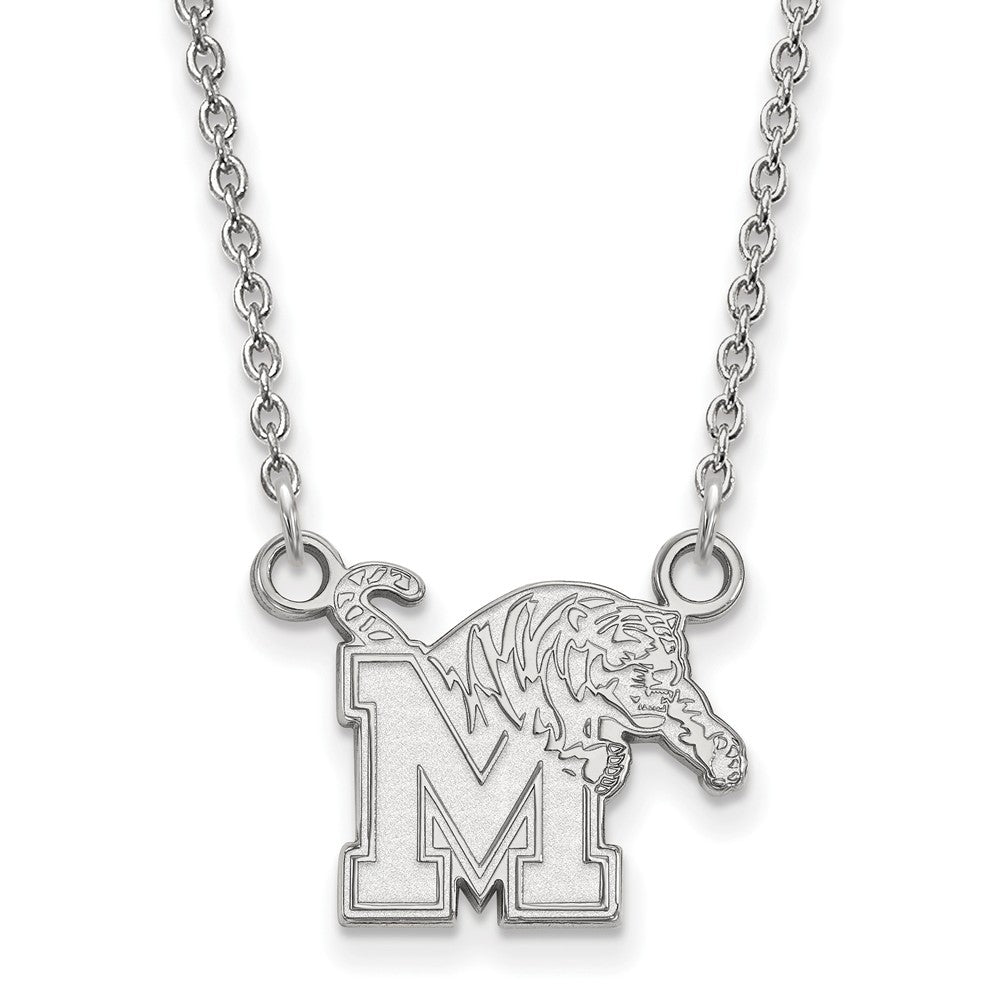 14k White Gold U of Memphis Small &#39;M&#39; Tiger Pendant Necklace, Item N13367 by The Black Bow Jewelry Co.