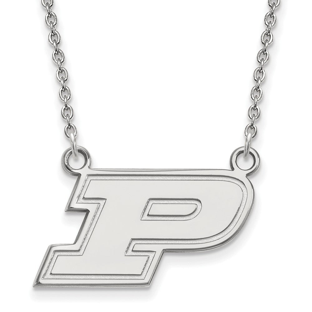 14k White Gold Purdue Small Initial P Pendant Necklace, Item N13378 by The Black Bow Jewelry Co.