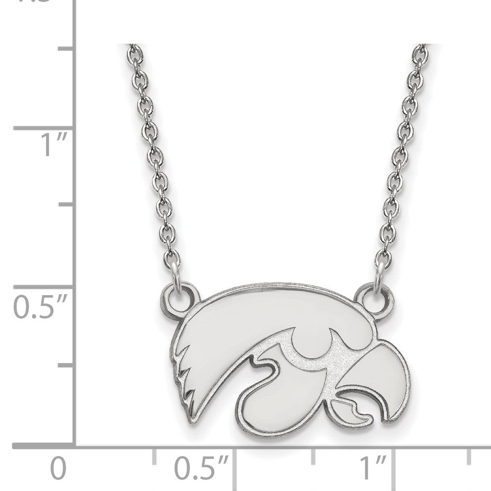 Alternate view of the 14k White Gold U of Iowa Small Hawkeye Pendant Necklace by The Black Bow Jewelry Co.