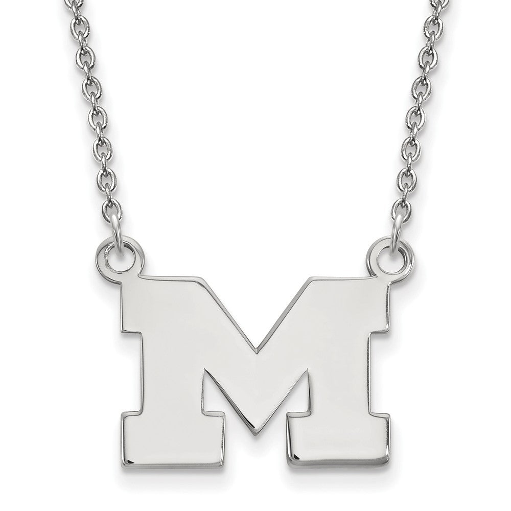 14k White Gold U of Michigan Small Initial M Pendant Necklace, Item N13399 by The Black Bow Jewelry Co.