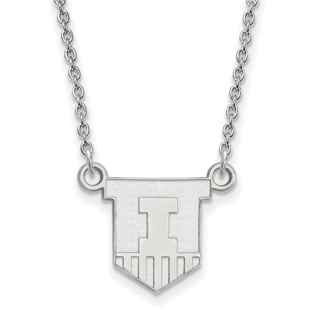 14k White Gold U of Illinois Small Shield Pendant Necklace, Item N13434 by The Black Bow Jewelry Co.