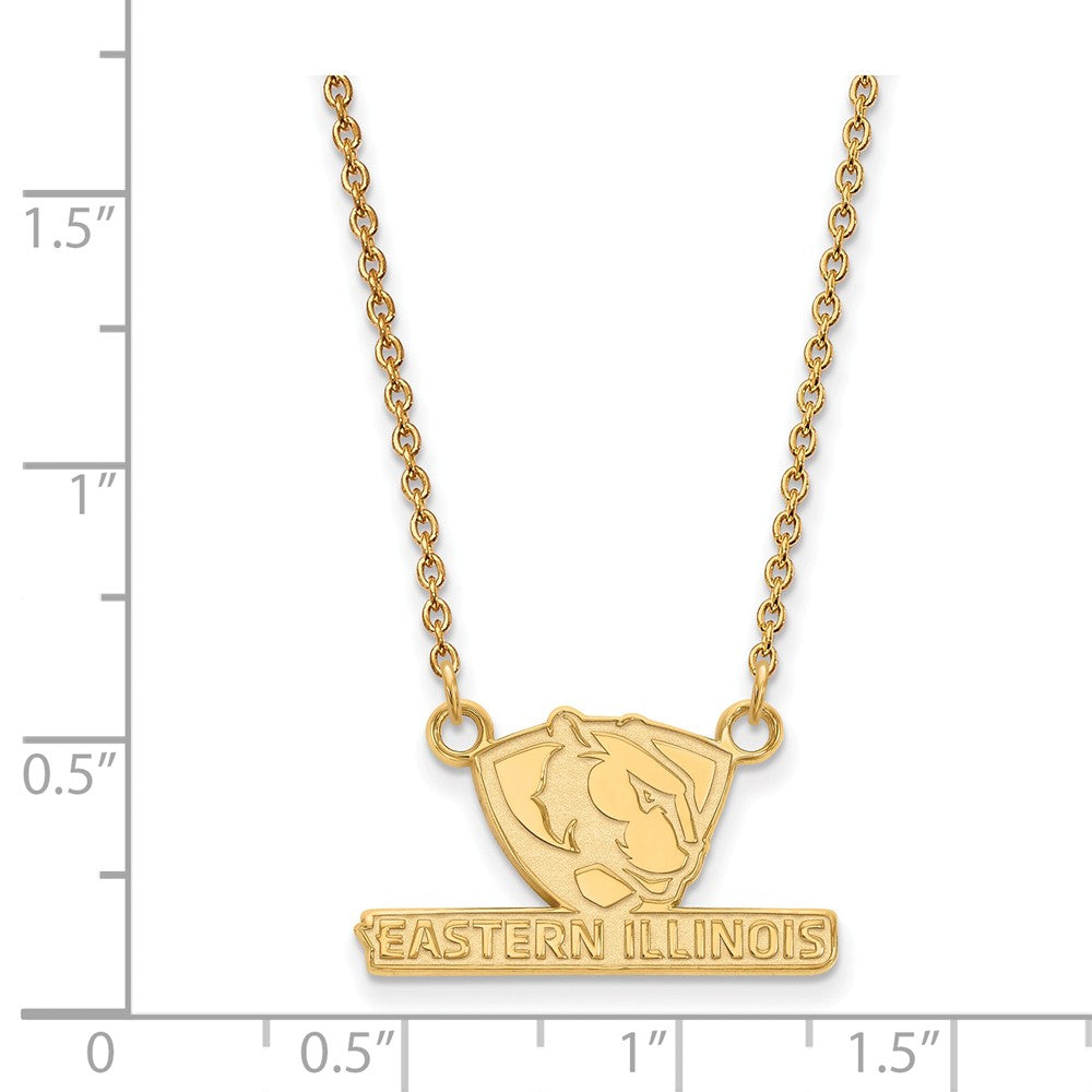Alternate view of the 14k Yellow Gold Eastern Illinois U Small Pendant Necklace by The Black Bow Jewelry Co.