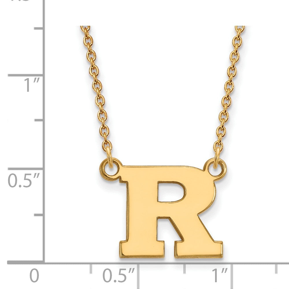 Alternate view of the 14k Yellow Gold Rutgers Small Initial R Pendant Necklace by The Black Bow Jewelry Co.