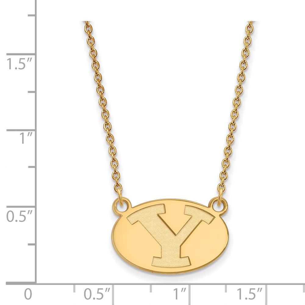 Alternate view of the 14k Yellow Gold Brigham Young U Small Initial Y Pendant Necklace by The Black Bow Jewelry Co.