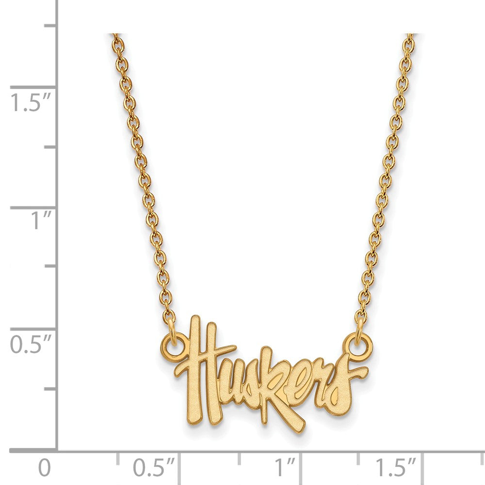 Alternate view of the 14k Yellow Gold U of Nebraska Small Huskers Pendant Necklace by The Black Bow Jewelry Co.