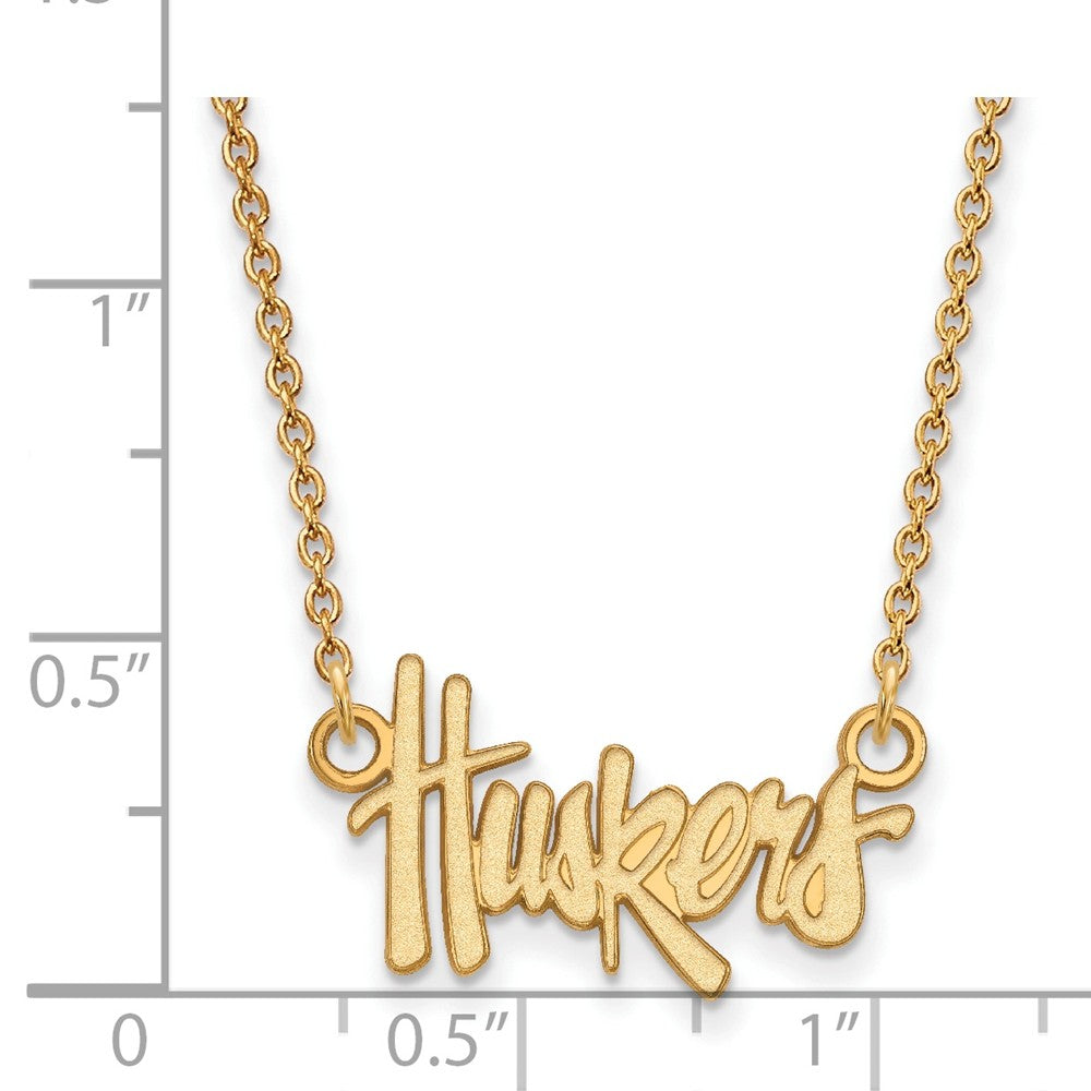 Alternate view of the 14k Yellow Gold U of Nebraska Small Huskers Pendant Necklace by The Black Bow Jewelry Co.