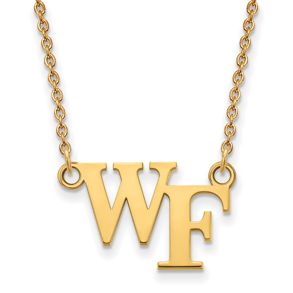 14k Yellow Gold Wake Forest U Small &#39;WF&#39; Pendant Necklace, Item N13517 by The Black Bow Jewelry Co.