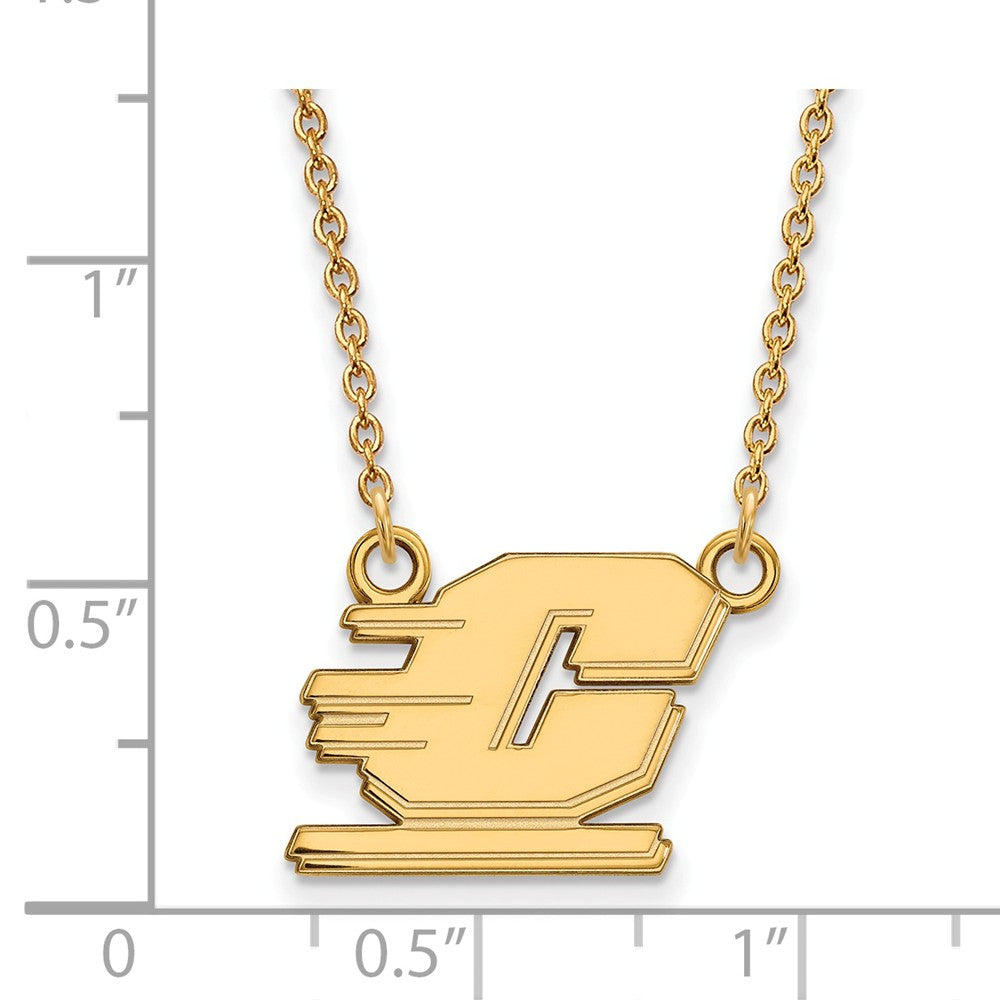 Alternate view of the 14k Yellow Gold Central Michigan U Small Pendant Necklace by The Black Bow Jewelry Co.