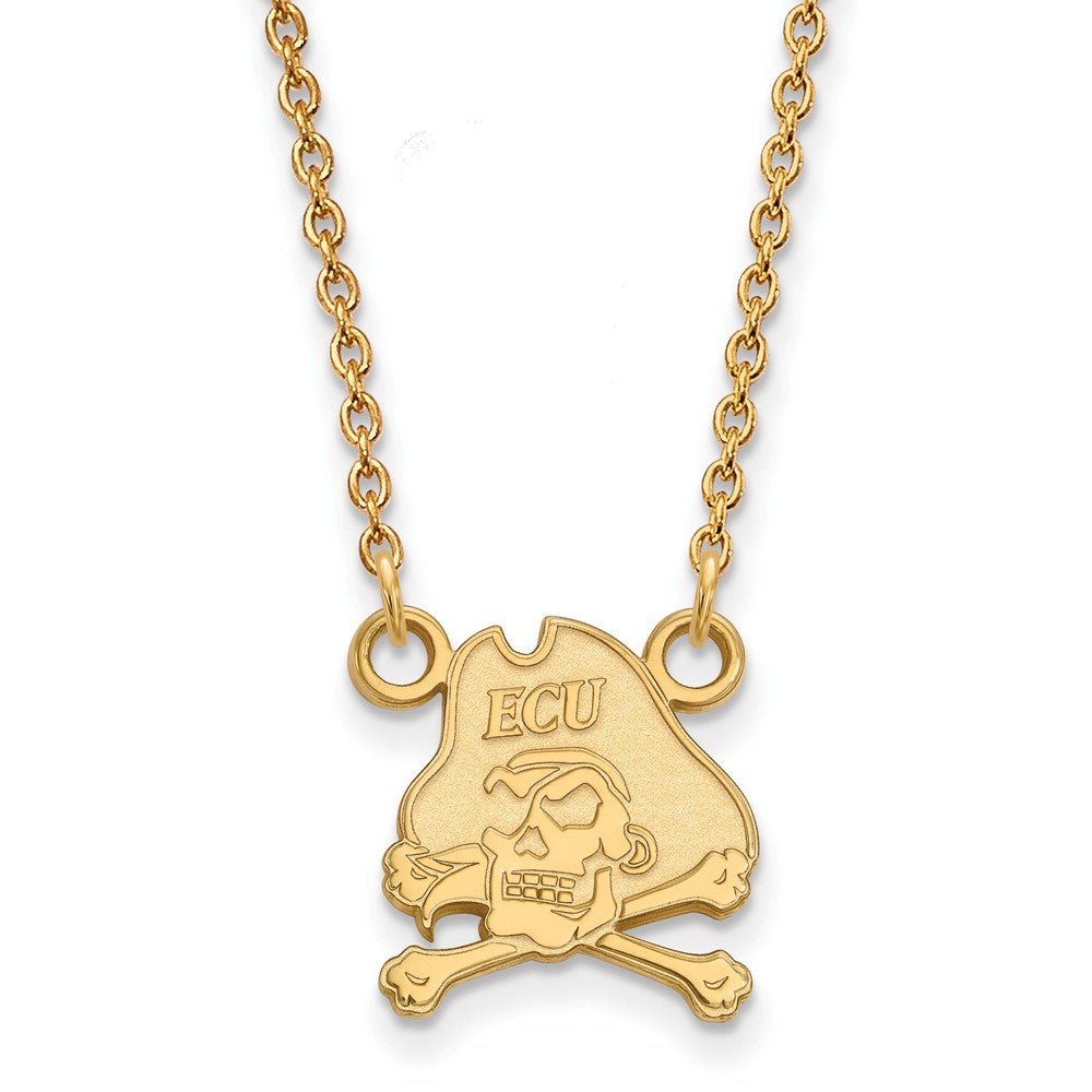 14k Yellow Gold East Carolina U Small Pirate Pendant Necklace, Item N13525 by The Black Bow Jewelry Co.