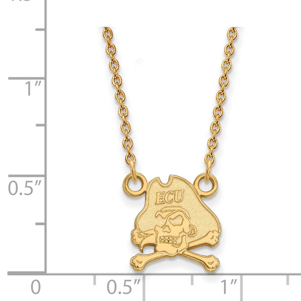 Alternate view of the 14k Yellow Gold East Carolina U Small Pirate Pendant Necklace by The Black Bow Jewelry Co.