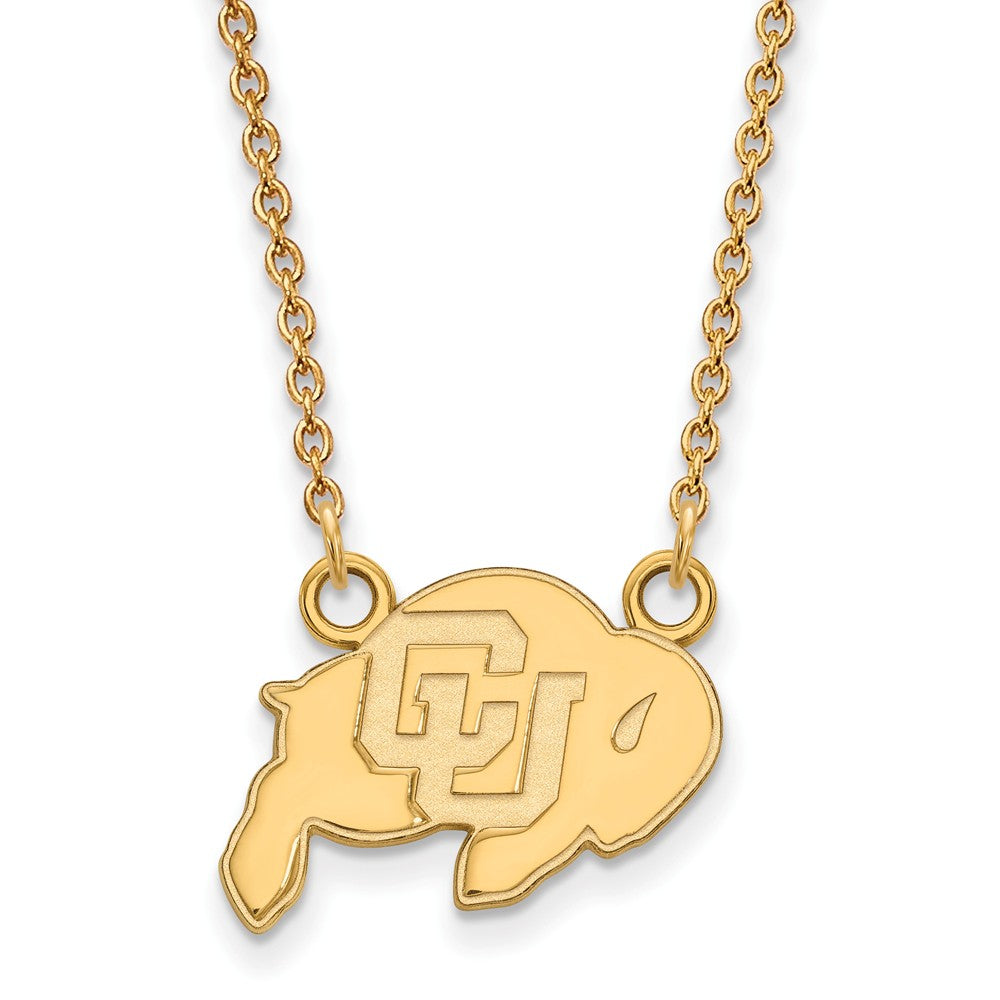 14k Yellow Gold U of Colorado Small &#39;CU&#39; Buffalo Pendant Necklace, Item N13536 by The Black Bow Jewelry Co.