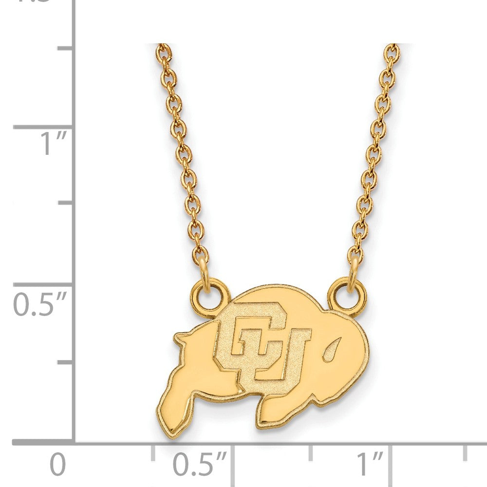 Alternate view of the 14k Yellow Gold U of Colorado Small &#39;CU&#39; Buffalo Pendant Necklace by The Black Bow Jewelry Co.