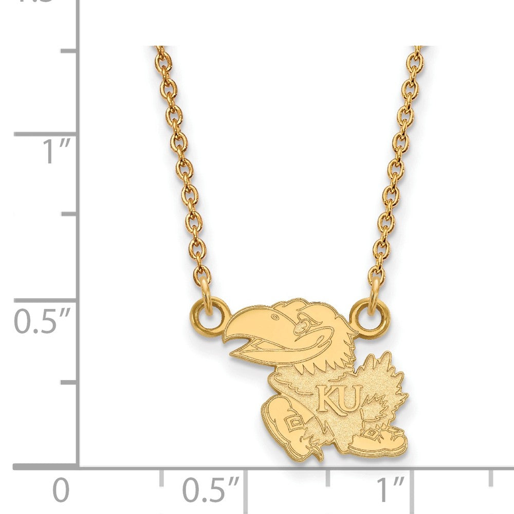 Alternate view of the 14k Yellow Gold U of Kansas Small Full Jayhawk Pendant Necklace by The Black Bow Jewelry Co.