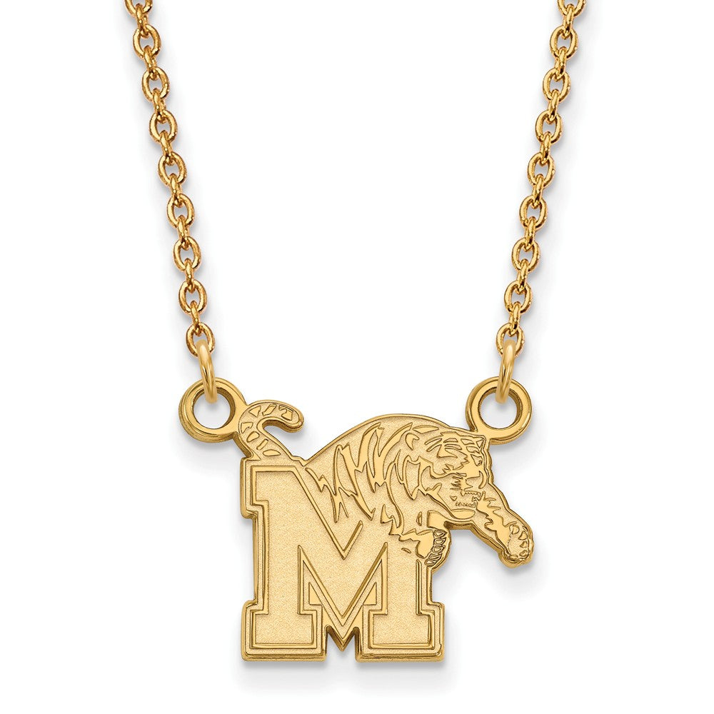 14k Yellow Gold U of Memphis Small &#39;M&#39; Tiger Pendant Necklace, Item N13542 by The Black Bow Jewelry Co.
