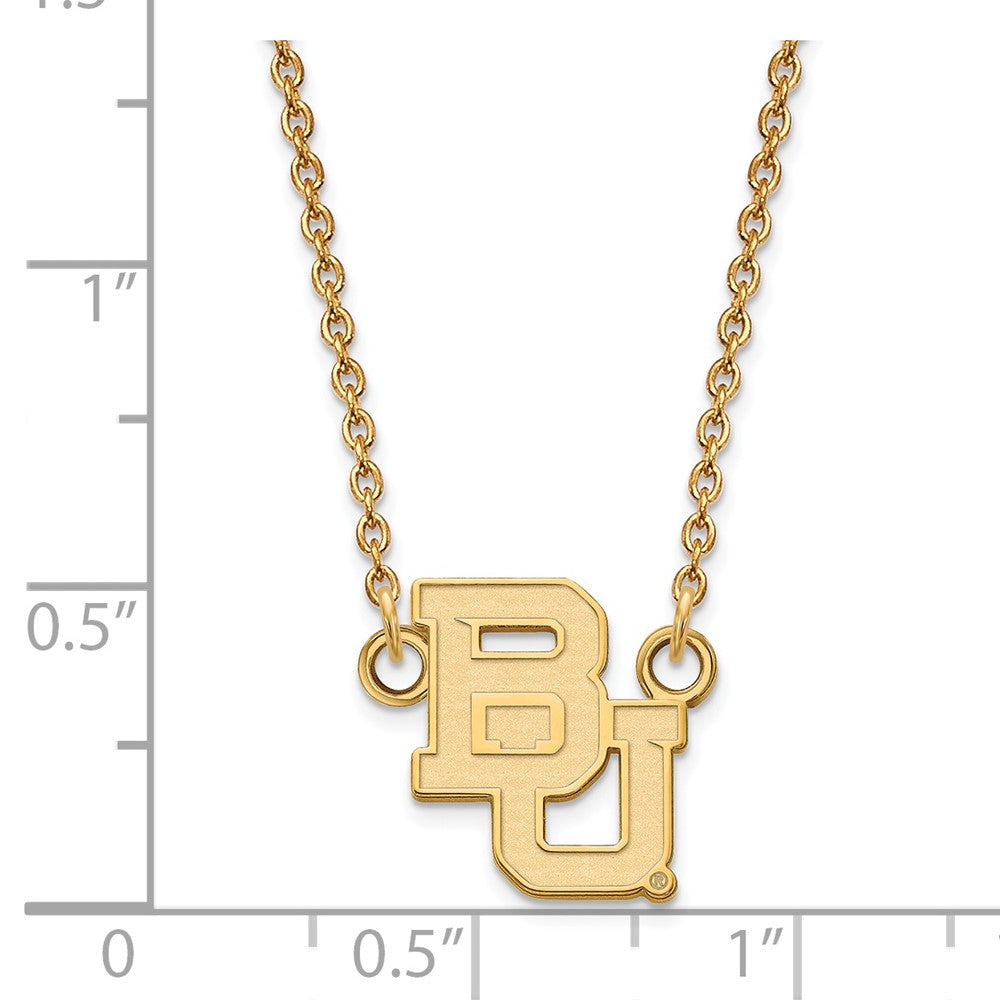 Alternate view of the 14k Yellow Gold Baylor U Small &#39;BU&#39; Pendant Necklace by The Black Bow Jewelry Co.