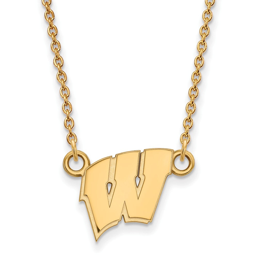 14k Yellow Gold U of Wisconsin Small Initial W Pendant Necklace, Item N13581 by The Black Bow Jewelry Co.