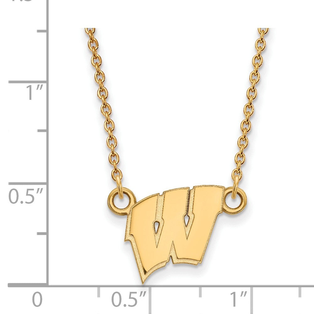 Alternate view of the 14k Yellow Gold U of Wisconsin Small Initial W Pendant Necklace by The Black Bow Jewelry Co.