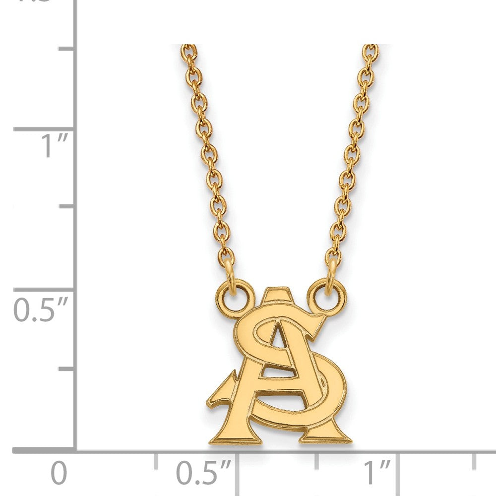 Alternate view of the 14k Yellow Gold Arizona State Small Pendant Necklace by The Black Bow Jewelry Co.