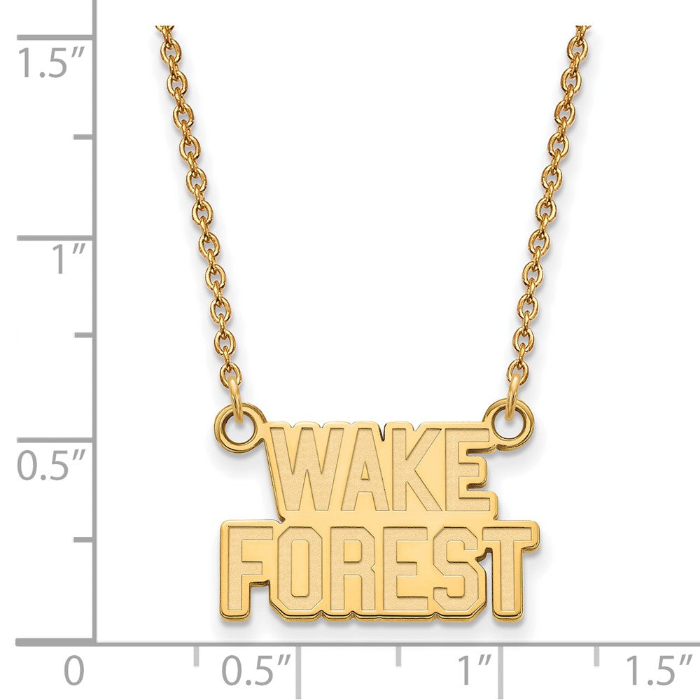 Alternate view of the 14k Yellow Gold Wake Forest U Small Pendant Necklace by The Black Bow Jewelry Co.