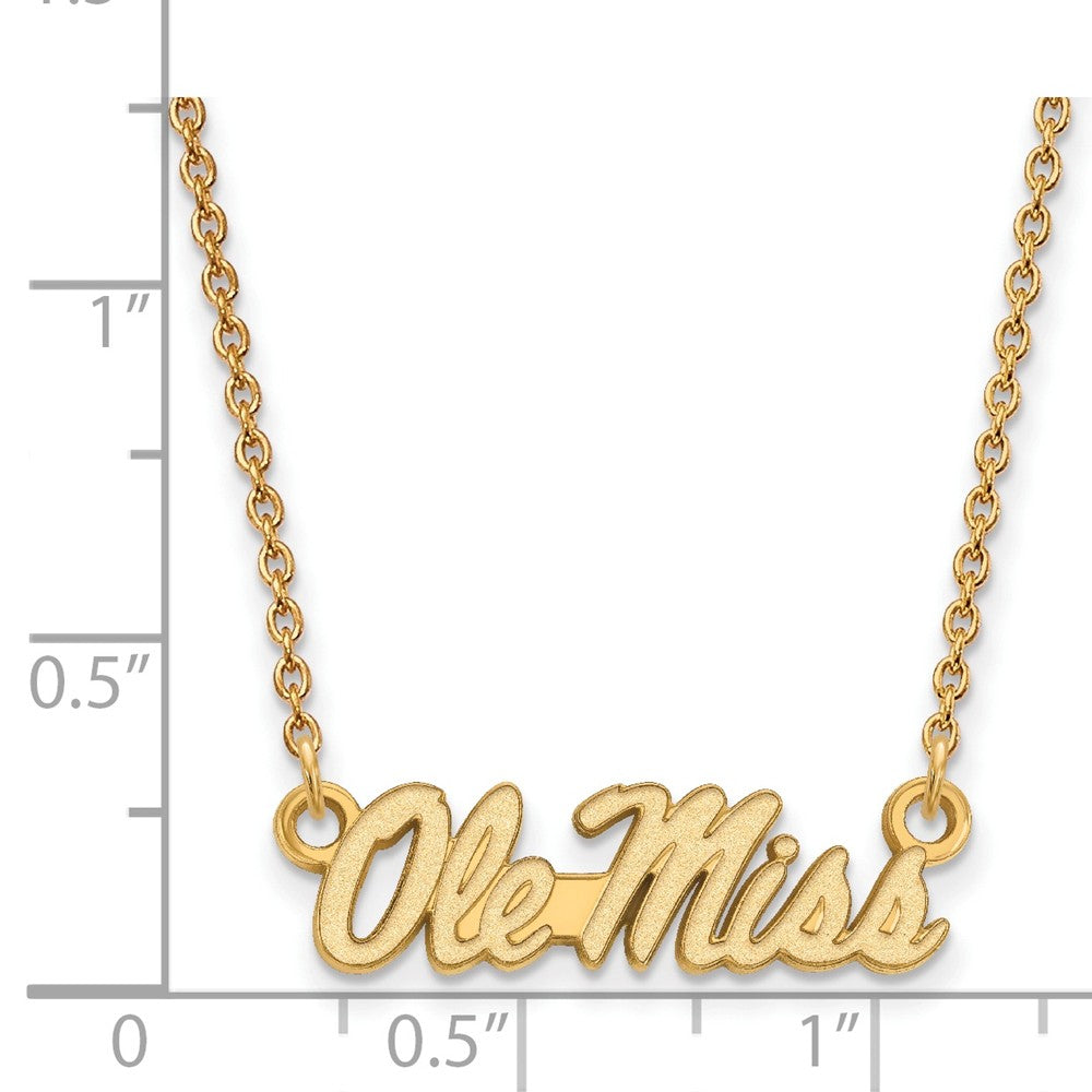 Alternate view of the 14k Yellow Gold U of Mississippi Sm Ole Miss Script Necklace by The Black Bow Jewelry Co.