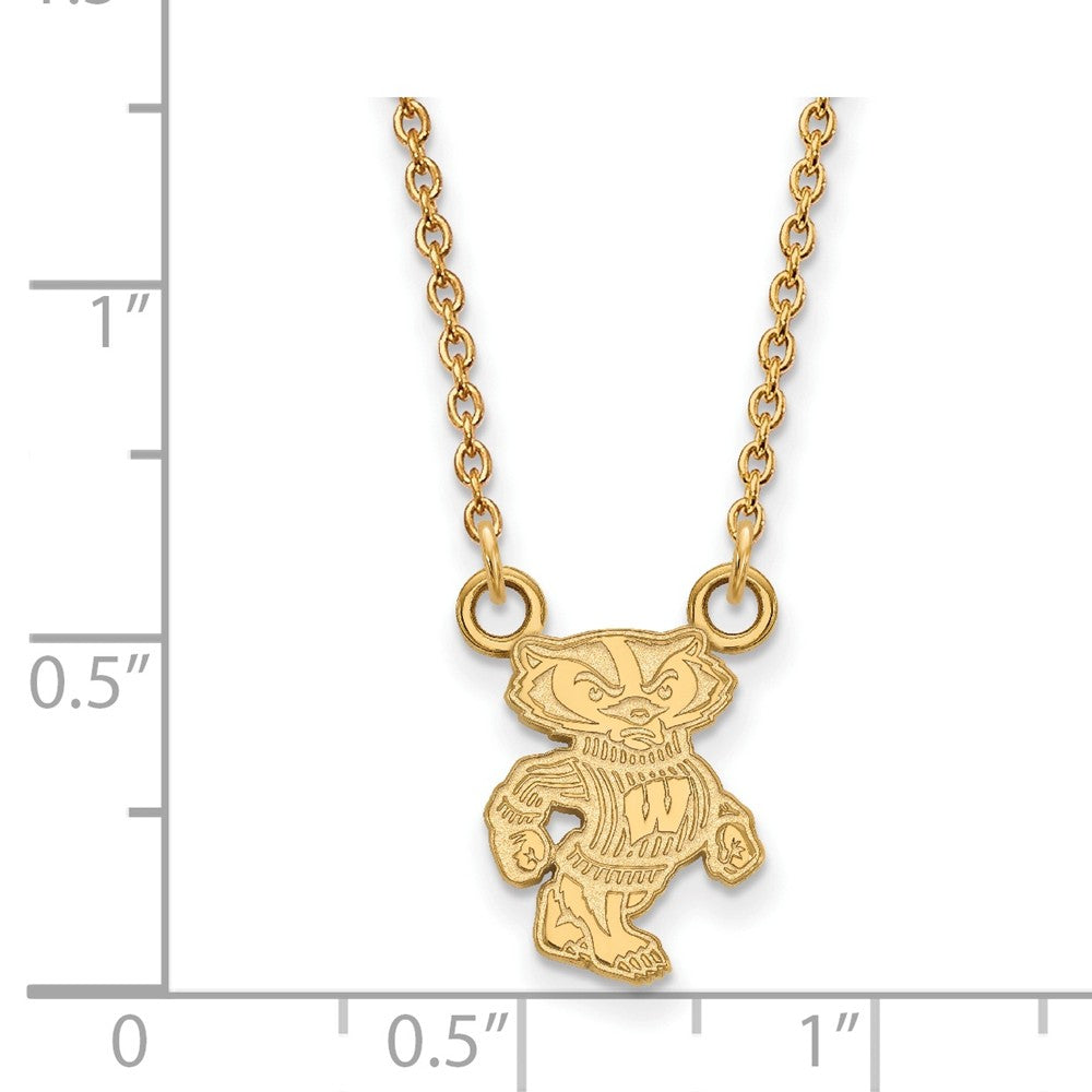 Alternate view of the 14k Yellow Gold U of Wisconsin Small Logp Pendant Necklace by The Black Bow Jewelry Co.
