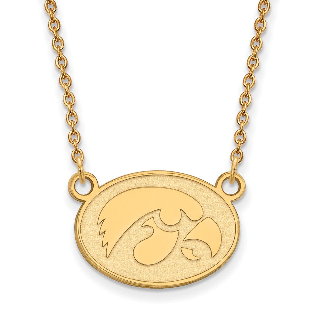 14k Yellow Gold U of Iowa Small Hawkeye Disc Pendant Necklace, Item N13620 by The Black Bow Jewelry Co.