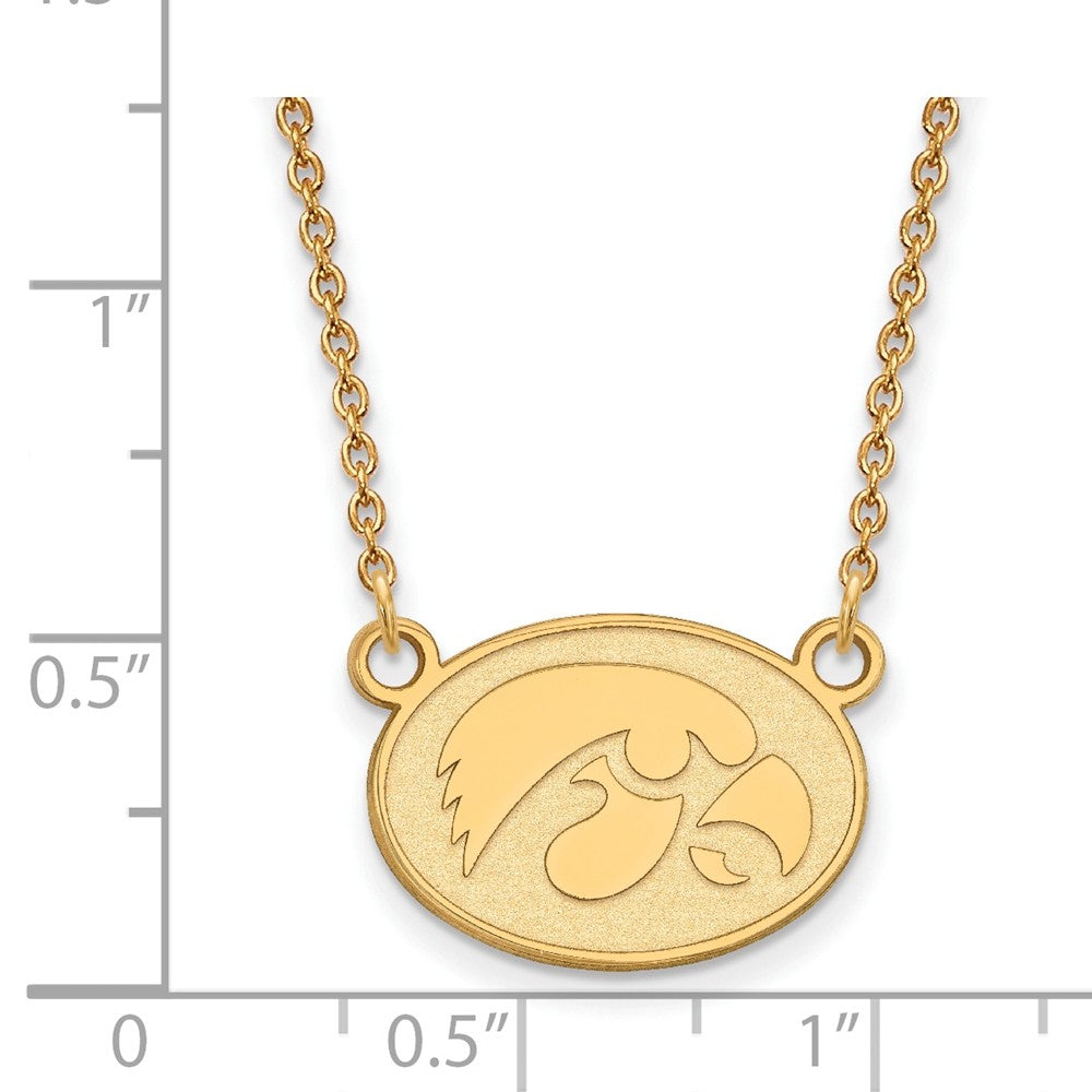 Alternate view of the 14k Yellow Gold U of Iowa Small Hawkeye Disc Pendant Necklace by The Black Bow Jewelry Co.
