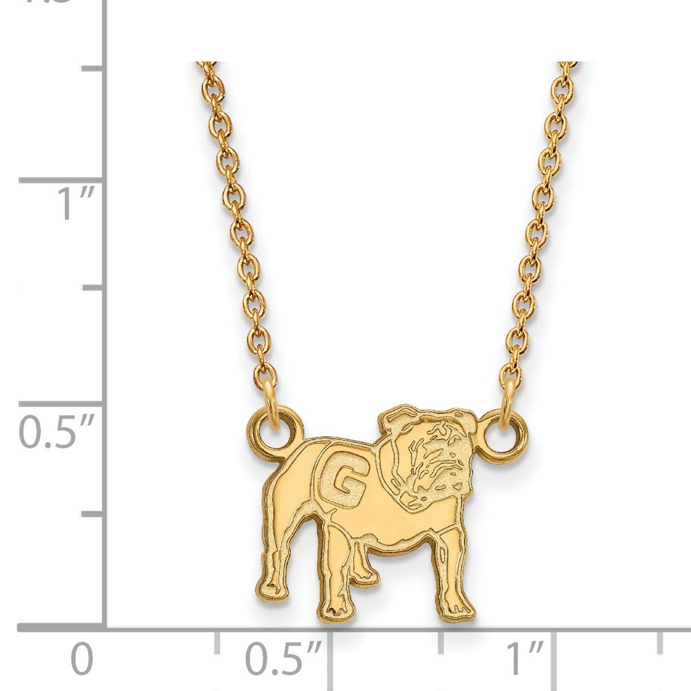 Alternate view of the 14k Yellow Gold U of Georgia Small Standing Bulldog Necklace by The Black Bow Jewelry Co.