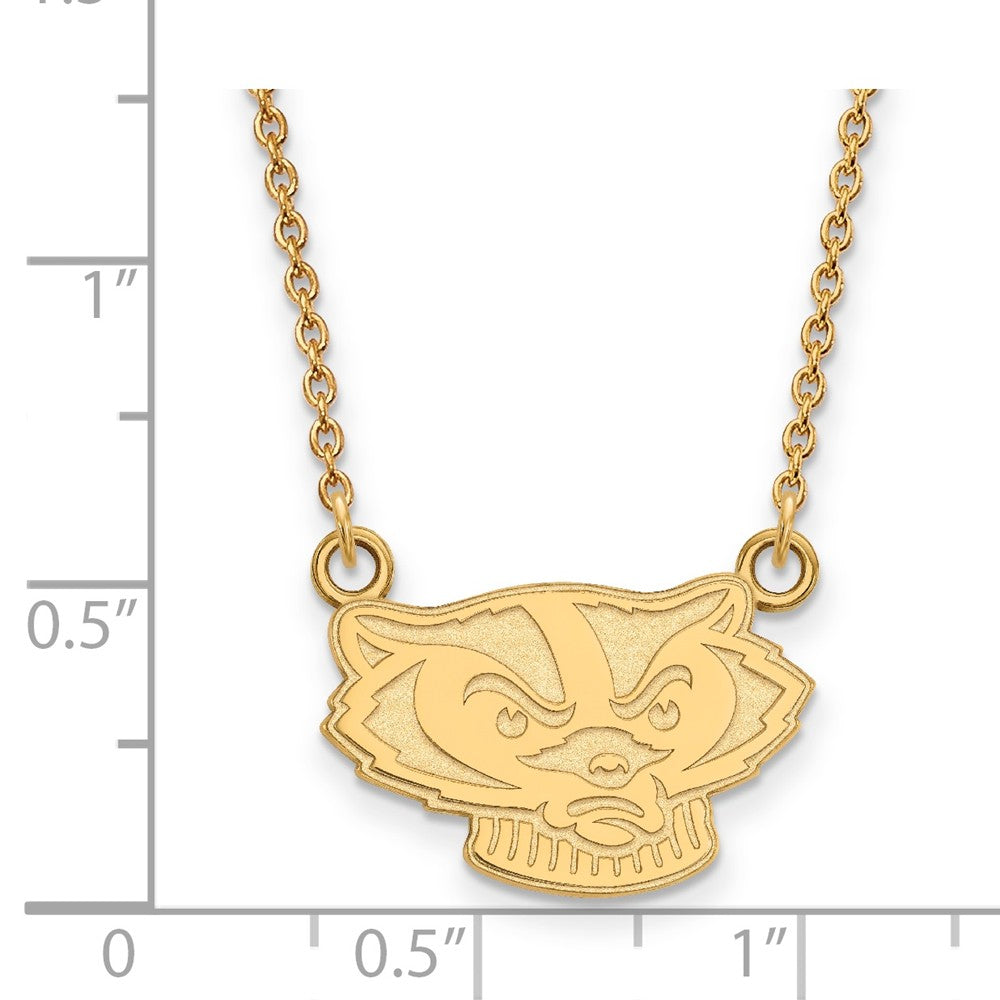 Alternate view of the 14k Yellow Gold U of Wisconsin Small Badger Pendant Necklace by The Black Bow Jewelry Co.