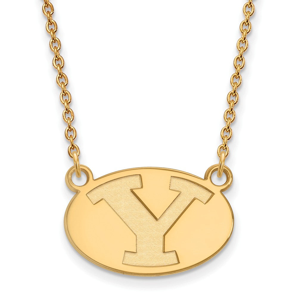 14k Gold Plated Silver Brigham Young U Small Initial Y Disc Necklace, Item N13673 by The Black Bow Jewelry Co.
