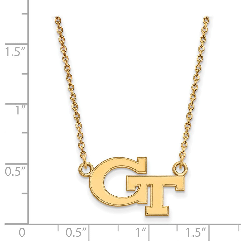 Alternate view of the 14k Gold Plated Silver Georgia Tech Small &#39;GT&#39; Pendant Necklace by The Black Bow Jewelry Co.