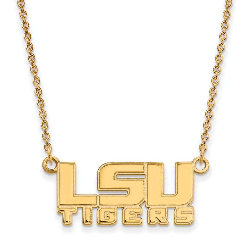 14k Gold Plated Silver Louisiana State Sm LSU Pendant Necklace, Item N13776 by The Black Bow Jewelry Co.